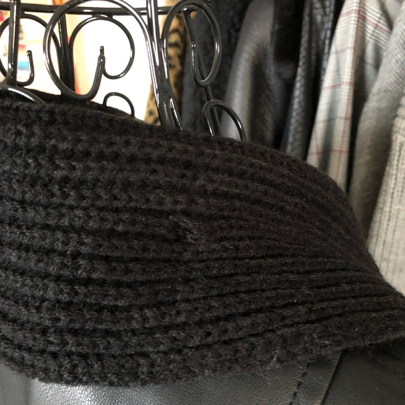 Leather Jacket with Knit Waterfall Drape Front - Picture 3 of 5